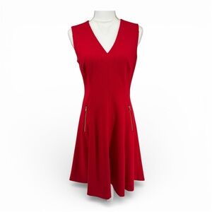 Andrew Marc New York Red Sleeveless A-line dress with gold zippers Women Size 6
